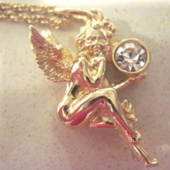 FLASH SALE AUTHENTIC SWAROVSKI SIGNED ANGEL Pendant with 32"  NECKLACE - Picture 1 of 5